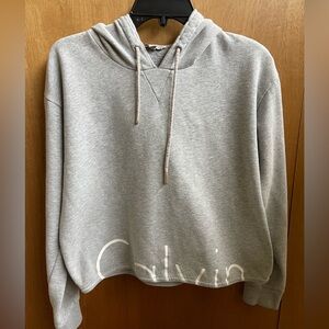 Calvin Klein Gray Crop-top Hoodie- medium